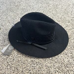 NWT Vince Camuto Black Adjustable Panama Hat with Band Floppy